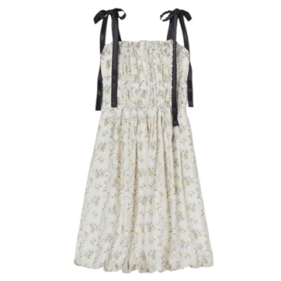 H&M X Brock Collection Tie Strap Smocked Floral Midi Dress NEW - Picture 8 of 12